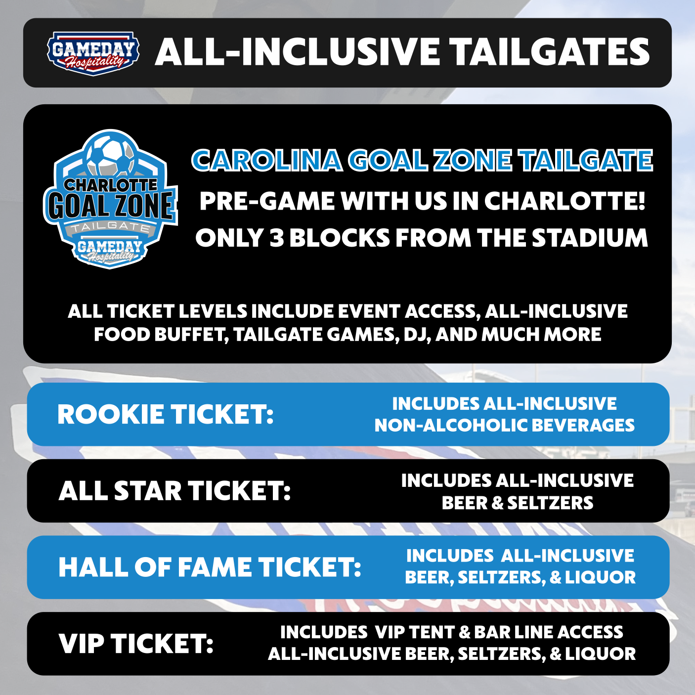 Gameday Hospitality - Charlotte Tailgate - Soccer Seating Chart